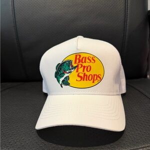 Bass Pro Shops White Cap with Yellow Logo and Green Fish